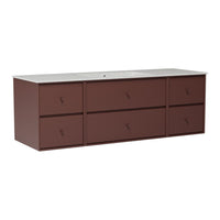 Modern dark brown storage cabinet with sleek drawers and a light countertop, ideal for stylish organization.