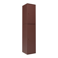 Tall brown storage cabinet with a sleek, modern design and smooth matte finish. Ideal for any room décor.