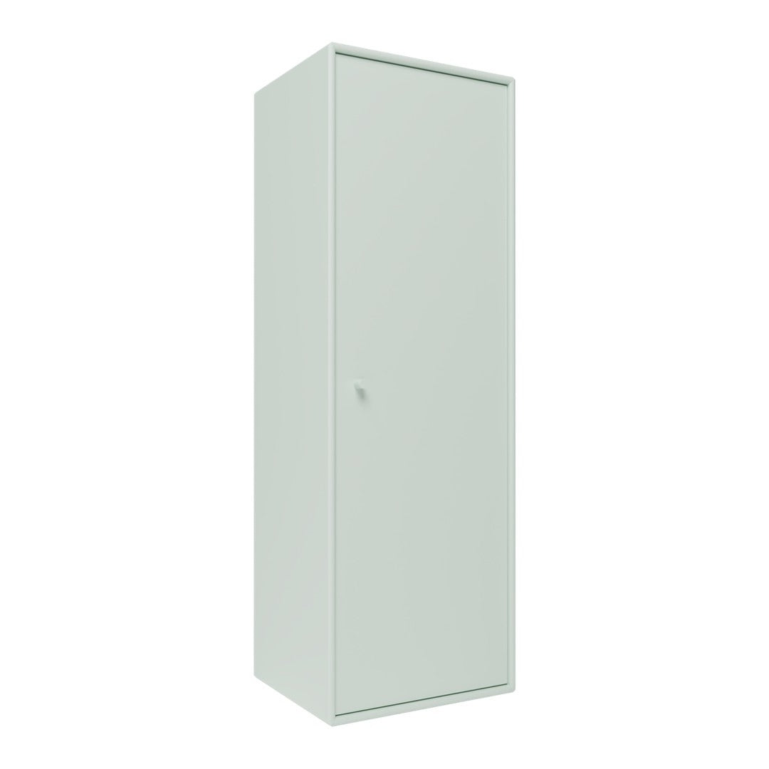 Sleek light green storage cabinet with a smooth, minimalist design and solid door. Ideal for modern spaces.