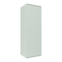 Sleek light green storage cabinet with a smooth, minimalist design and solid door. Ideal for modern spaces.