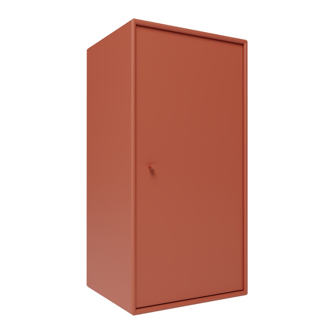 Rust-colored cabinet with a smooth finish and minimalist design, perfect for modern home decor.