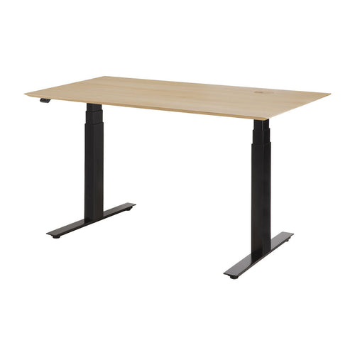 Natural wood grain top with a smooth light oak finish and sleek black metal legs for a modern, stylish contrast.