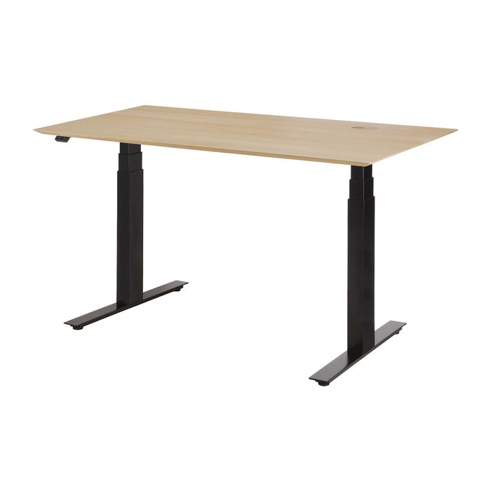 Natural wood grain top with a smooth light oak finish and sleek black metal legs for a modern, stylish contrast.