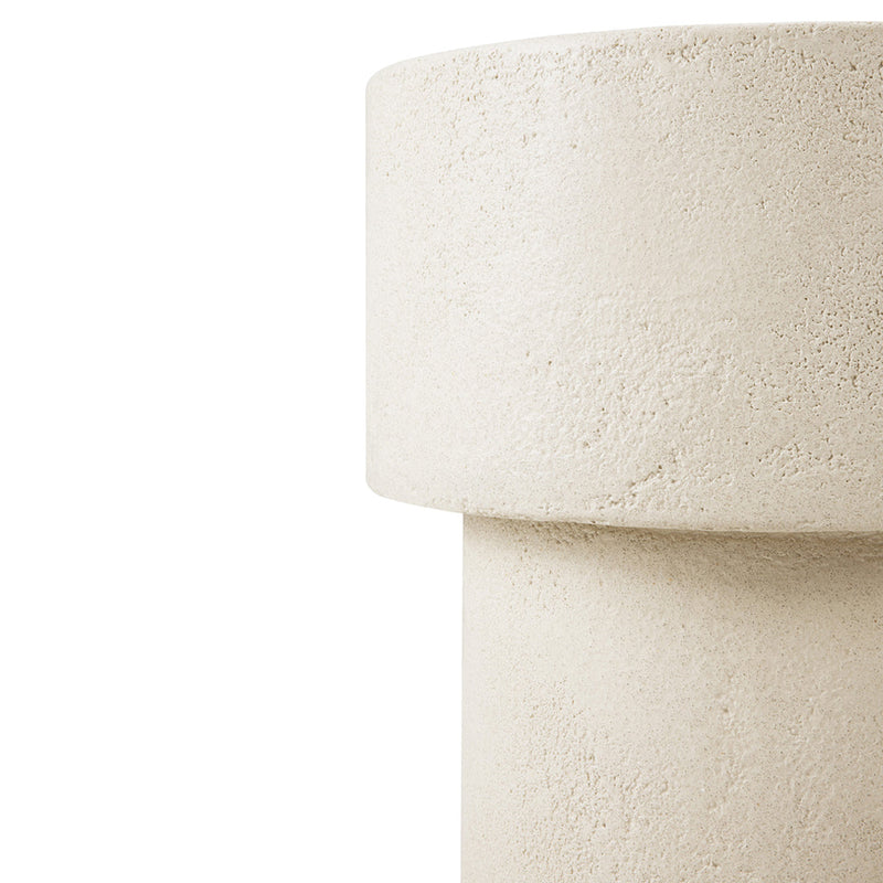 Beige textured ceramic vase with a smooth, minimalist design and rounded top. Perfect for modern decor.