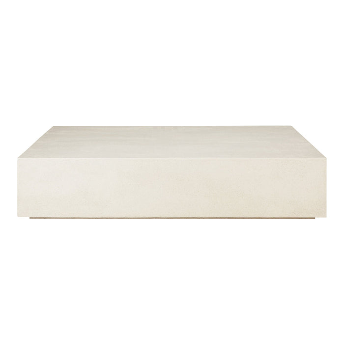 Modern rectangular coffee table in a soft beige tone, featuring a smooth, minimalistic surface with no visible patterns.