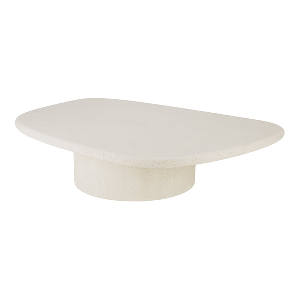 White textured decorative table with smooth rounded edges and a minimalist design. Perfect for modern decor.