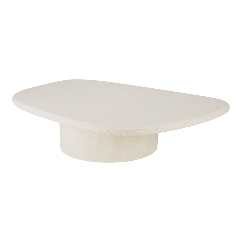 White textured decorative table with smooth rounded edges and a minimalist design. Perfect for modern decor.
