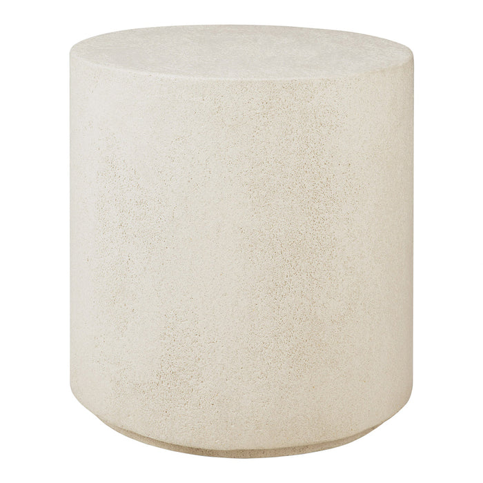 Textured beige round side table with a smooth surface and minimalist design. Ideal for modern decor styles.