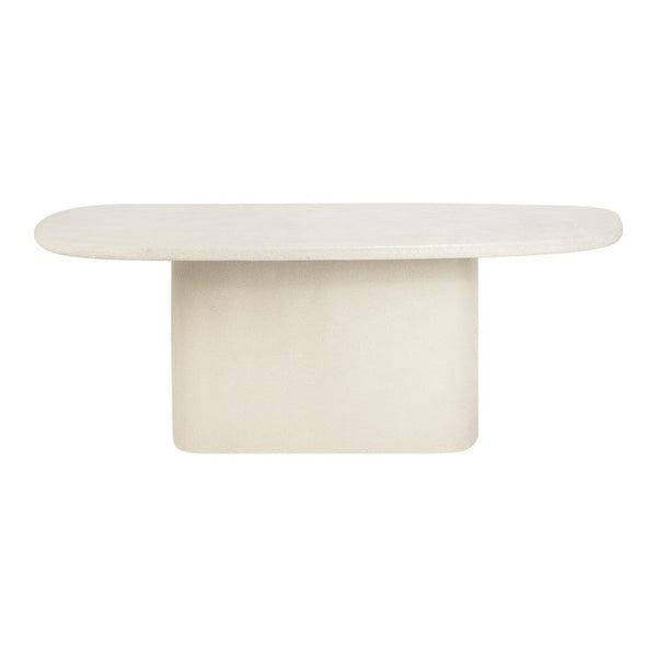 Light beige modern coffee table with a smooth, minimalist design and rounded edges. Perfect for contemporary decor.