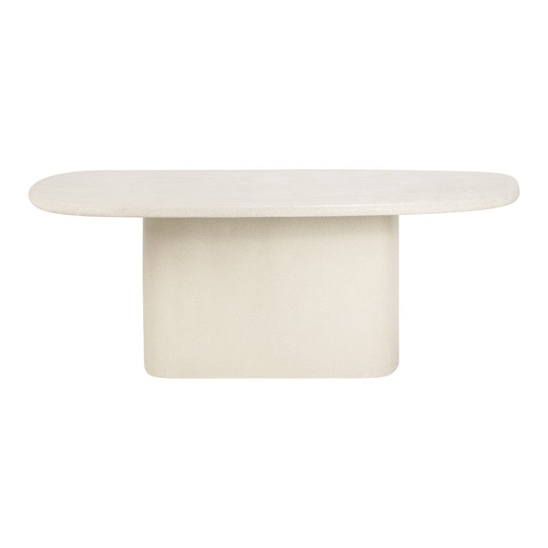 Light beige modern coffee table with a smooth, minimalist design and rounded edges. Perfect for contemporary decor.
