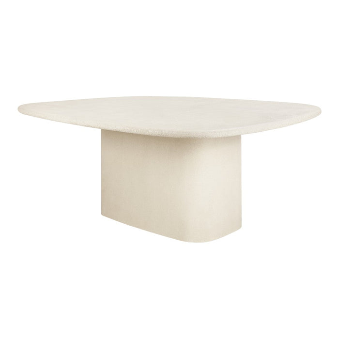 Cream-colored minimalist table with a smooth texture and soft, rounded edges. Modern design for a stylish look.
