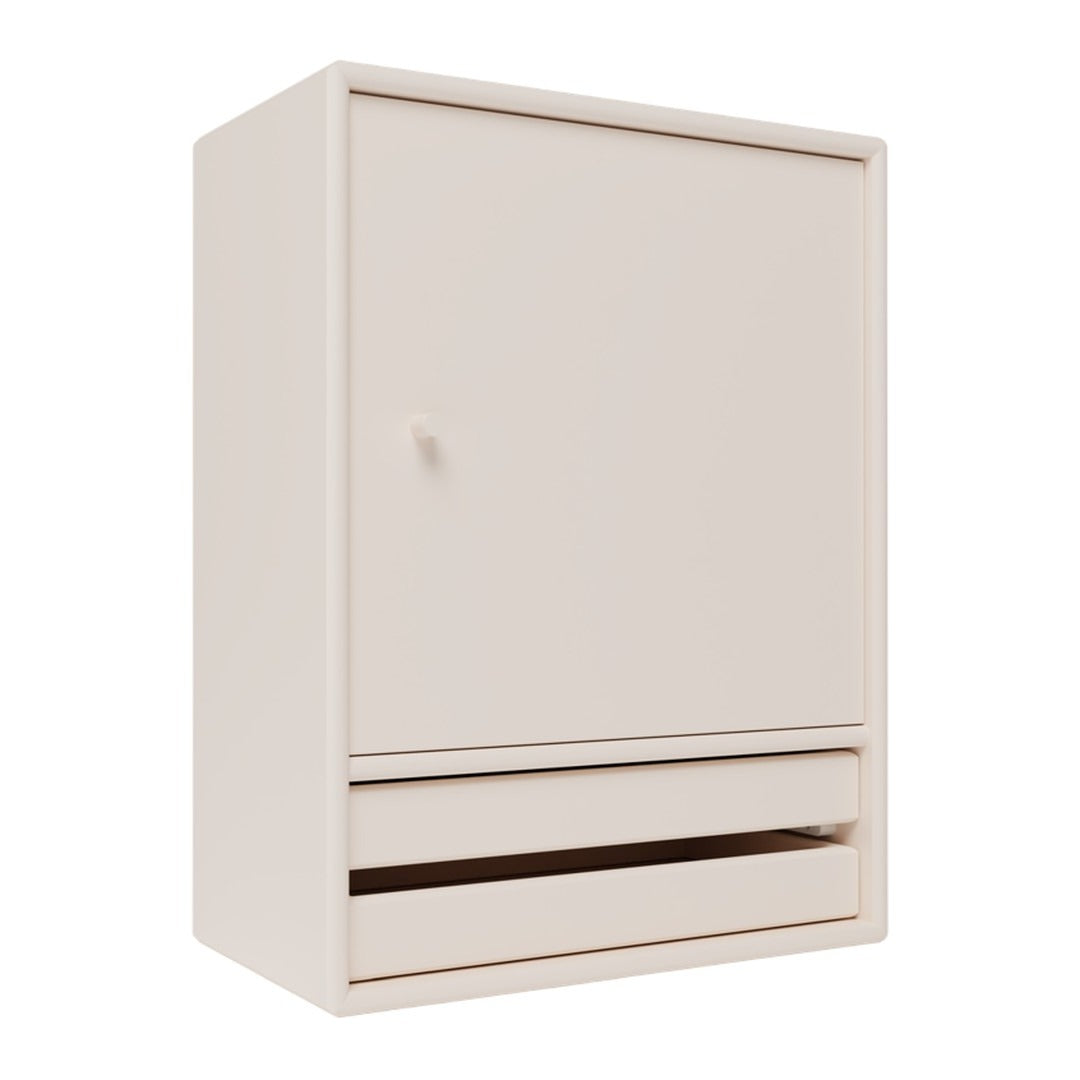 Light beige cabinet with a smooth finish, featuring a single door and a minimalist drawer design.