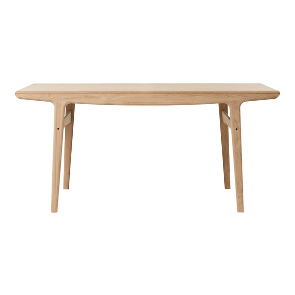 Light natural wood console table with smooth, minimalist design and tapered legs. Ideal for modern decor.