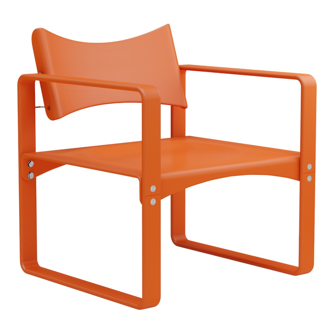 Modern orange chair with a sleek minimalist design and smooth surface. Ideal for stylish and vibrant decor.