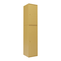 Tall, sleek yellow storage cabinet with a smooth, solid finish and minimalistic design. Ideal for modern spaces.