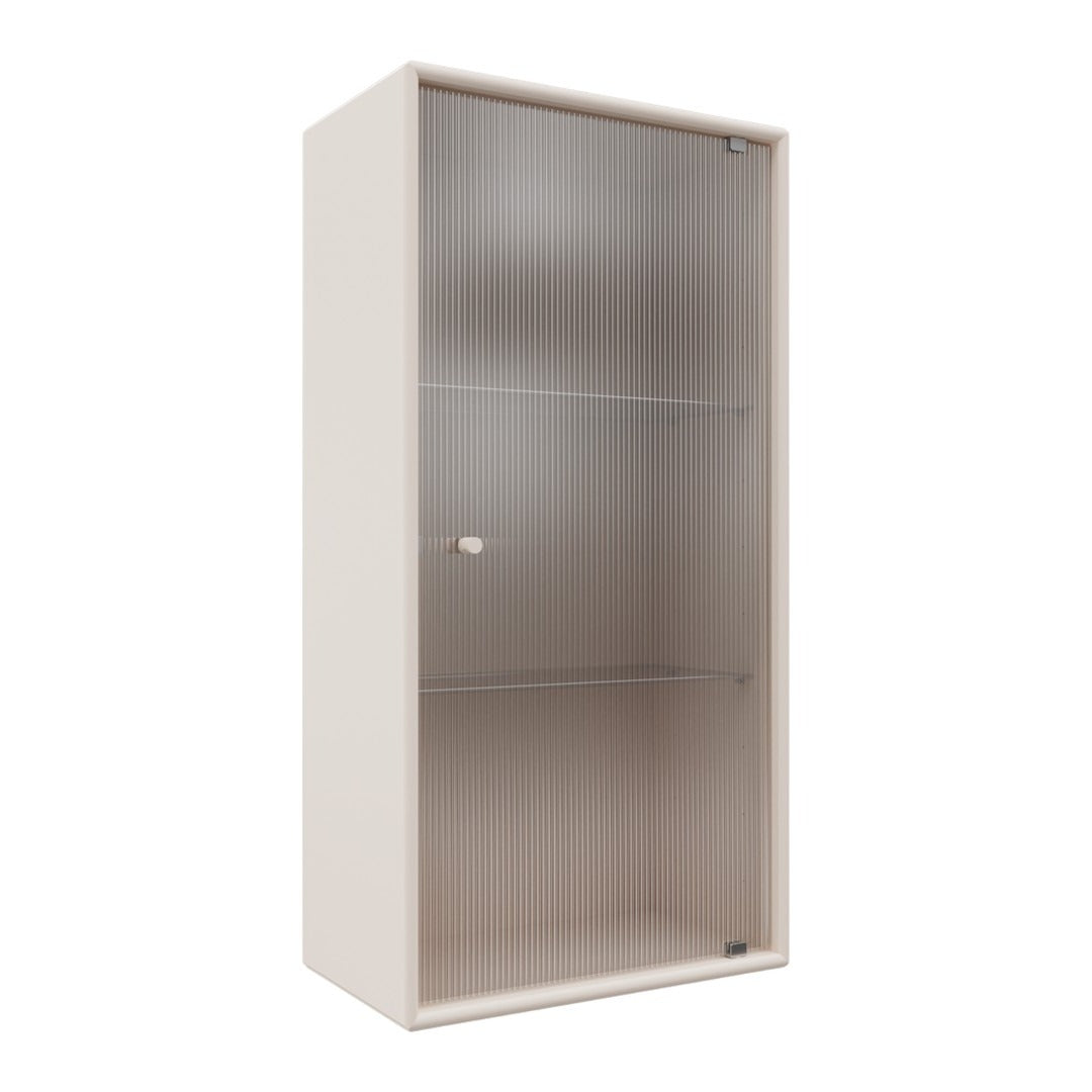 Light beige cabinet with a smooth finish and vertical ribbed design for stylish storage.