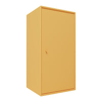 Solid mustard yellow cabinet with a sleek, modern design and minimalistic door handle. Ideal for vibrant spaces.