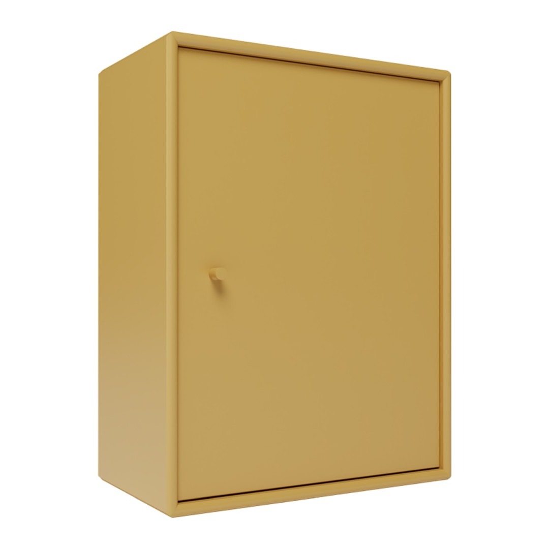Yellow storage cabinet with a sleek, minimalistic design and a smooth, matte finish. Perfect for modern spaces.