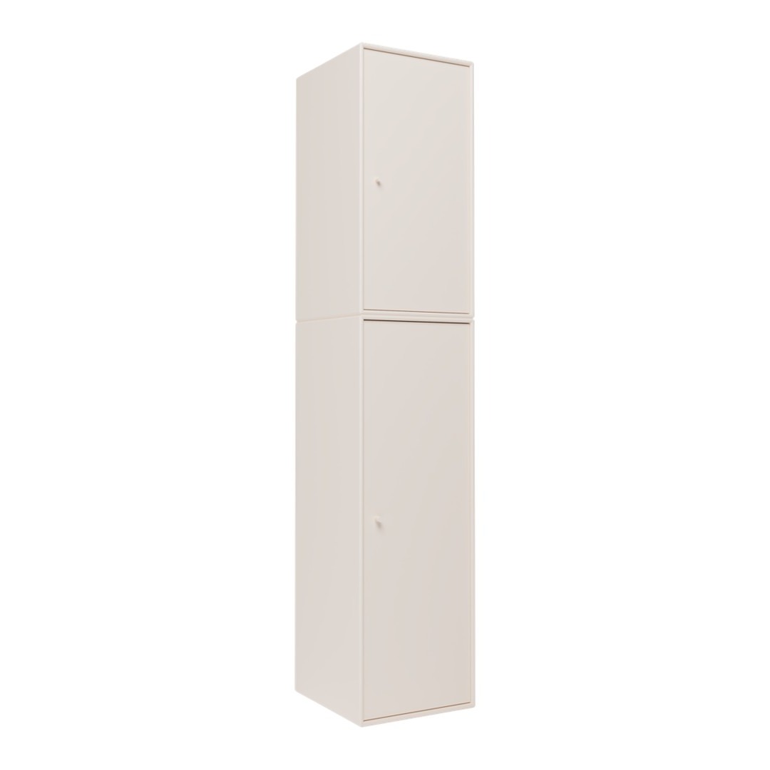 Tall two-door cabinet in sleek cream color with a smooth, matte finish. Minimalist design, ideal for any modern space.