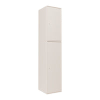 Tall two-door cabinet in sleek cream color with a smooth, matte finish. Minimalist design, ideal for any modern space.