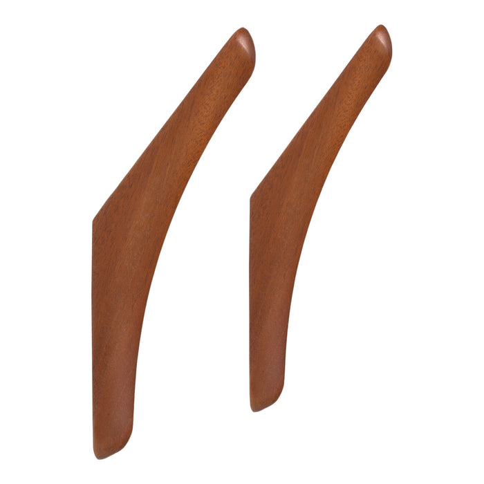 Two sleek wooden shelf brackets in warm brown tones, featuring a smooth, minimalist design. Perfect for modern decor.