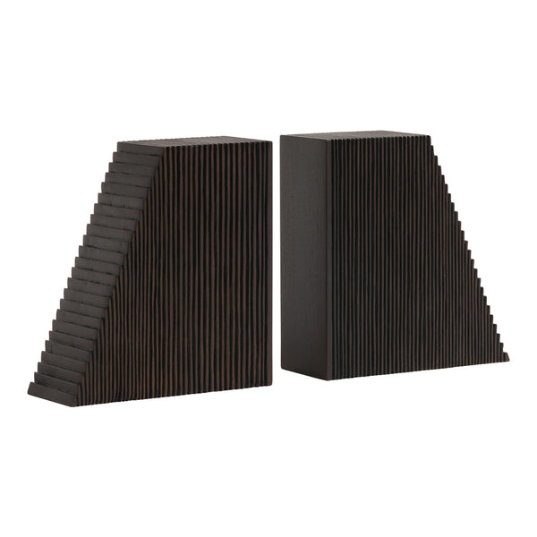 "Black geometric bookends with vertical striped pattern for modern decor."