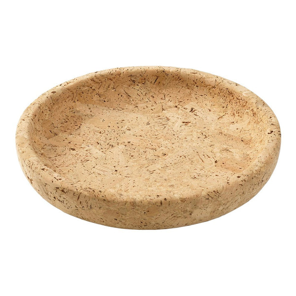 Natural cork plate with a textured, light brown surface and subtle speckles, perfect for a rustic decor theme.