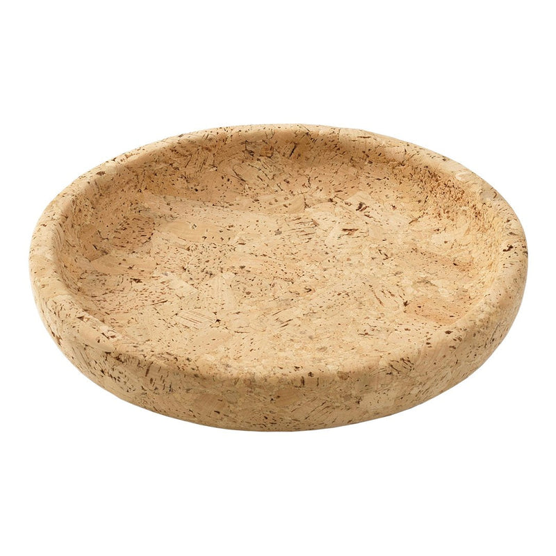 Natural cork plate with a textured, light brown surface and subtle speckles, perfect for a rustic decor theme.