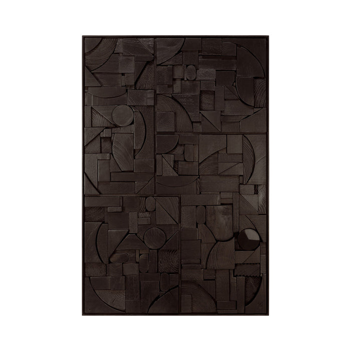 Abstract black geometric pattern with various shapes and textures on a dark background. Perfect for modern decor.