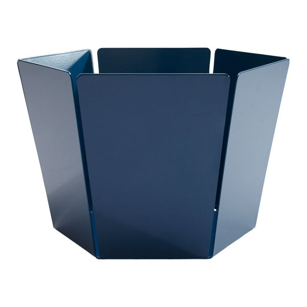 Navy blue hexagonal planter with a sleek, glossy finish, perfect for modern decor.