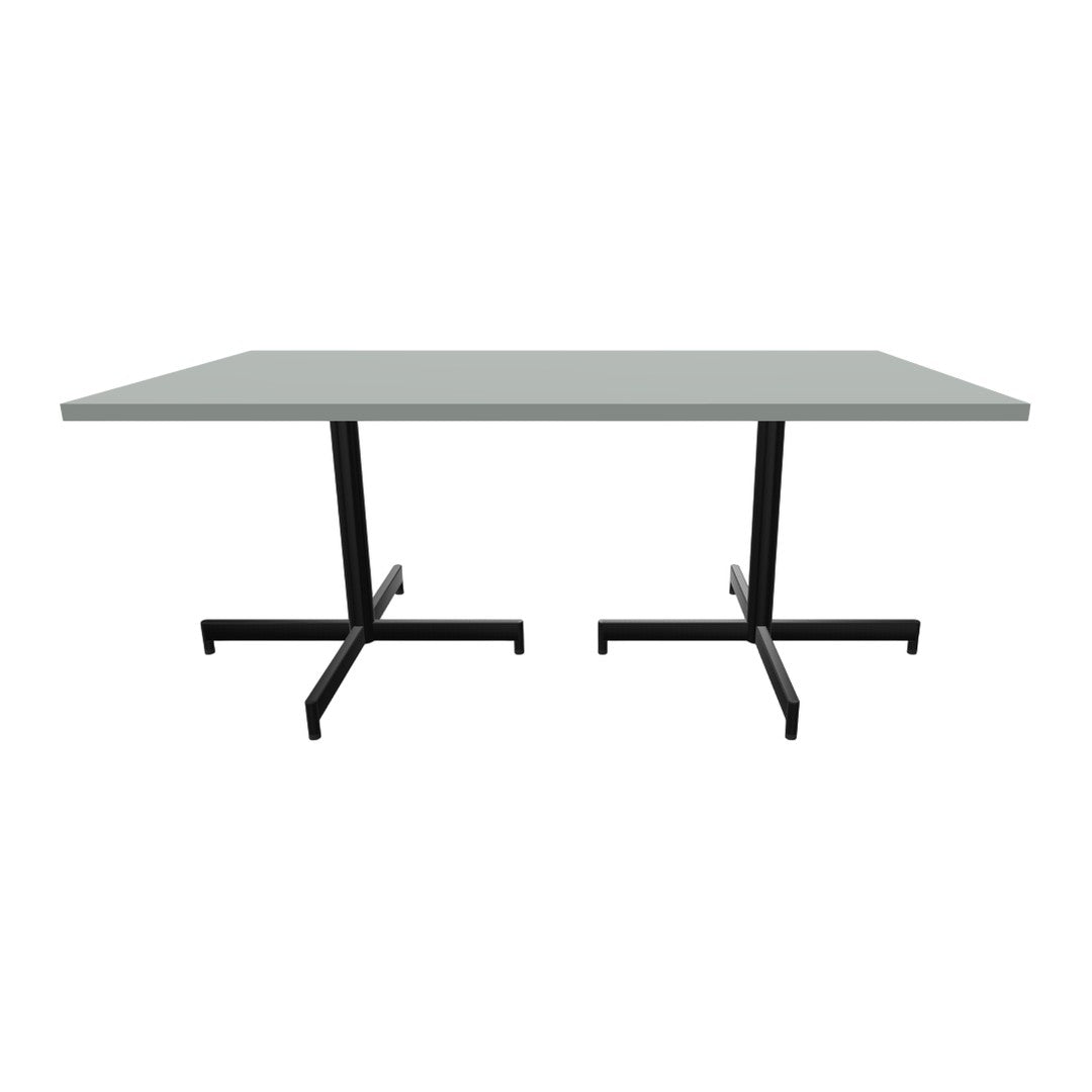 Gray table surface with black metal legs in a minimalist design, perfect for modern spaces.