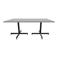 Gray table surface with black metal legs in a minimalist design, perfect for modern spaces.