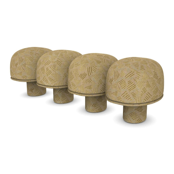 Set of four beige mushroom-shaped decor pieces with intricate geometric patterns. Ideal for rustic or modern interiors.