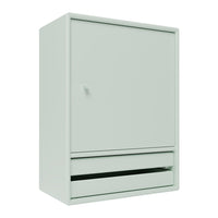 Light green cabinet with a smooth matte finish and sleek, minimalist design. Features a single door and bottom drawer.