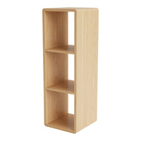Natural light wood bookshelf with a smooth finish and three open compartments. Ideal for modern home decor.