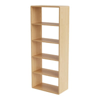 Light natural wood bookcase with clean lines and a minimalist design, featuring five open shelves for versatile storage.