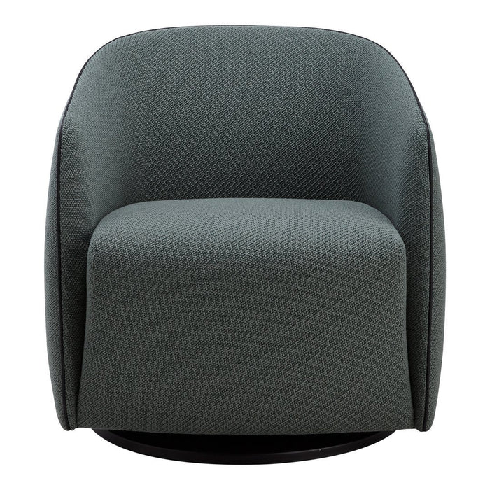 Elegant green accent chair with a textured pattern, featuring a sleek, rounded design and comfortable, cozy lines.