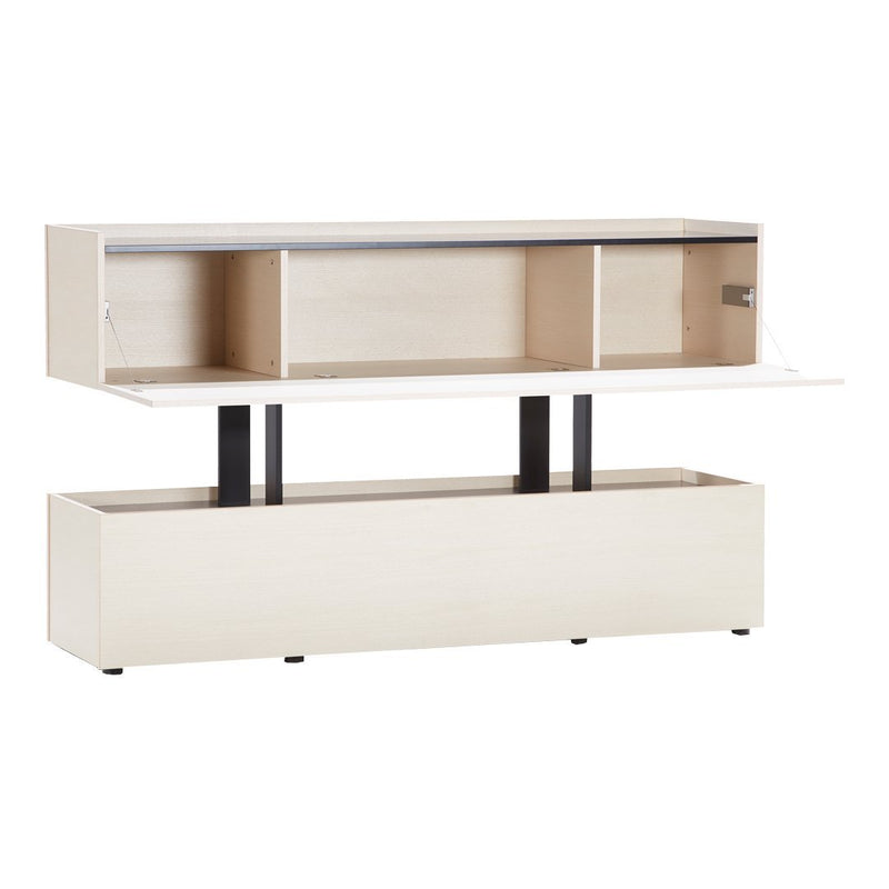 Modern two-tone console in light beige with sleek black accents and a minimalistic design.