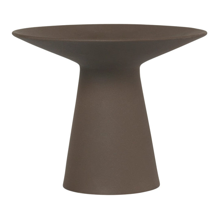 Brown minimalist side table with a smooth, matte finish and a contemporary geometric shape.