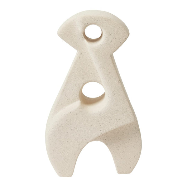 Beige abstract decorative sculpture with smooth curves and cut-out details, perfect for modern home decor.