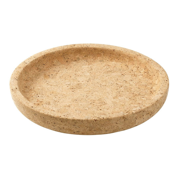 Natural cork round tray with a smooth, light beige finish and subtle textured pattern. Ideal for home decor.