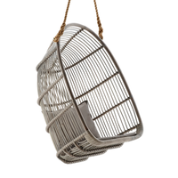 "Stylish gray metal hanging basket with a sleek linear pattern and natural fiber rope for a modern touch."
