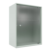 White cabinet with a textured ribbed glass front, showcasing a modern and minimalist design.