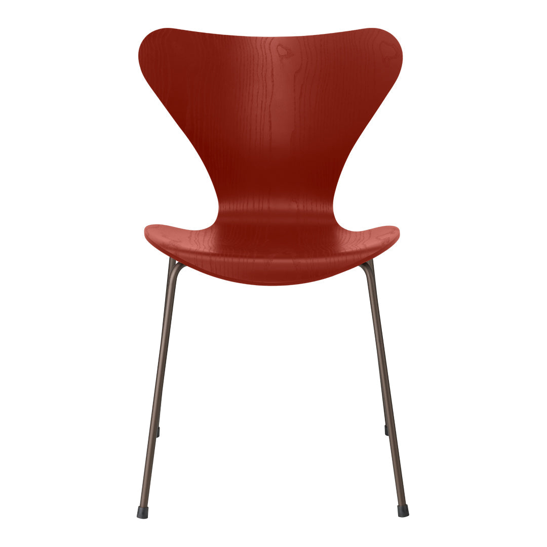 Series 7 3107 Chair in Venetian Red Ash & Chrome By Fritz Hansen