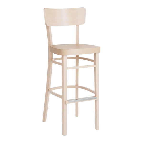 Light natural wood barstool with a simple, minimalist design and smooth finish, perfect for modern spaces.