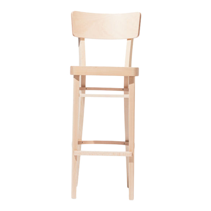 Light natural wood bar stool with a simple, streamlined design. Minimalistic and smooth finish.