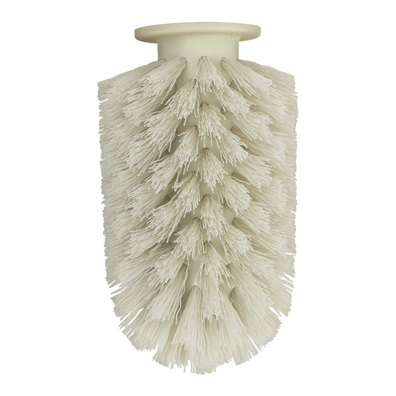 White bristle brush with a unique spiral pattern, designed for effective cleaning and scrubbing.