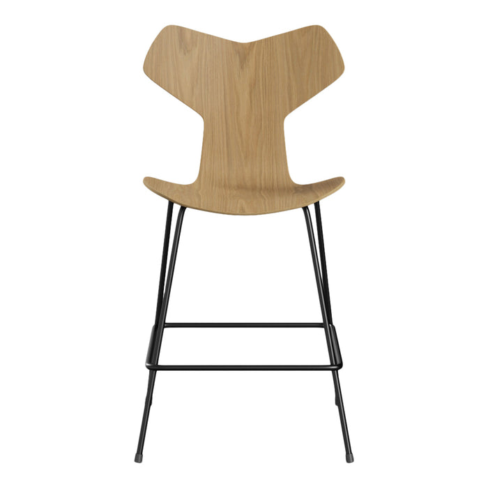 Light wood finish with a minimalistic design and black metal legs, featuring a unique curved back pattern.