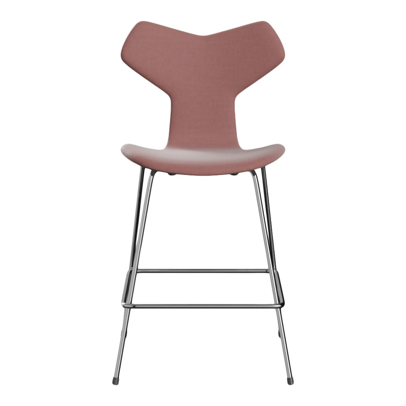 Pink chair with a unique Y-shaped backrest and sleek silver legs, perfect for modern decor.