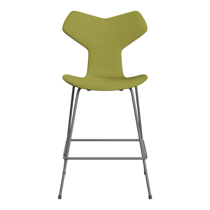Green modern bar stool with a unique Y-shaped backrest and sleek metal frame. Perfect for contemporary decor.